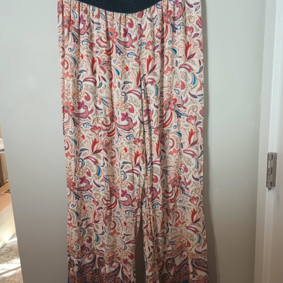 Robert Louis Women's Leaf Print Wide-Leg Pants, Stretch, Size XL - Picture 3 of 3